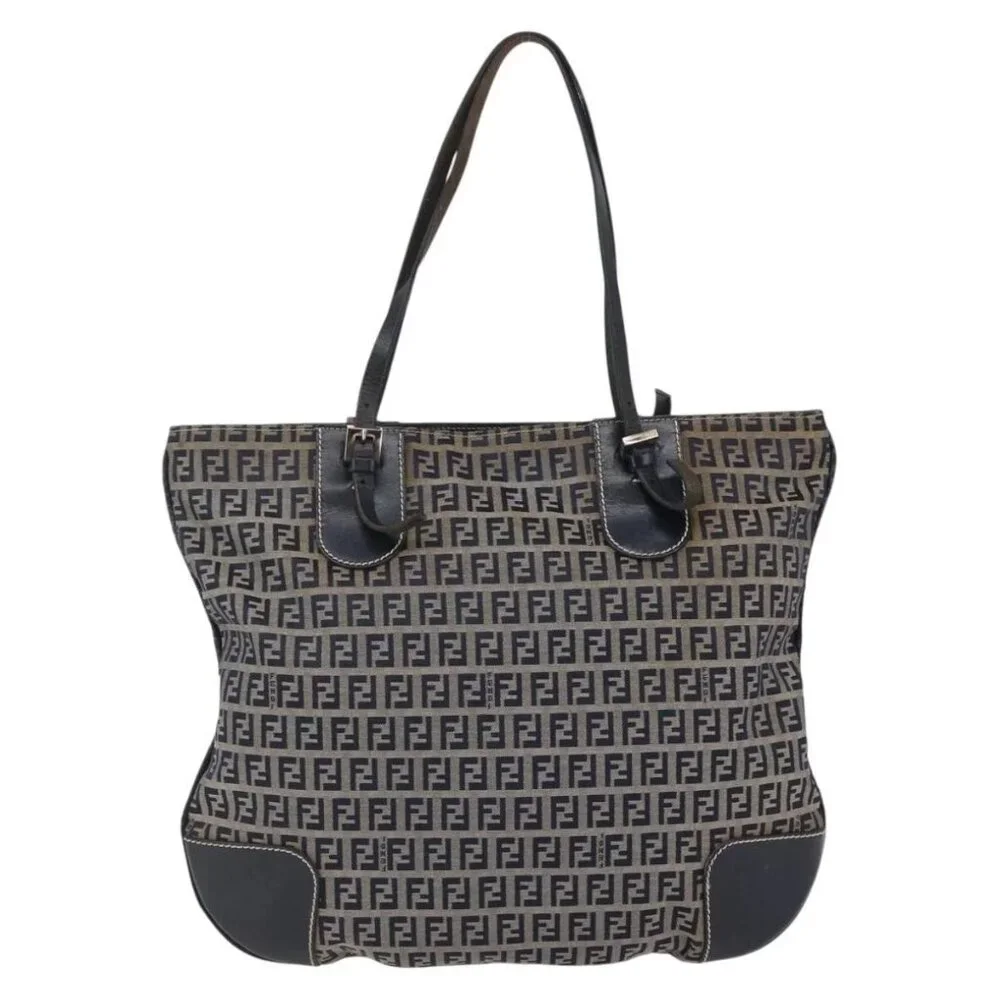FENDI Zucchino Canvas Tote Bag Navy Auth SW1721 - Picture 3 of 16
